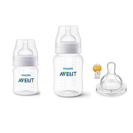 Philips Avent Kit Duplo Mamadeira Anti-Colic 125ml + 260ml + Bico Nº4 Transparente SCD809/16 Philips Avent Kit Duplo Mamadeira Anti-Colic 125ml + 260ml + Bico Nº4 Transparente SCD809/16