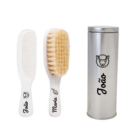 KIT Personalizado Escova e Pente Buba Cerdas Naturais + Lata KIT Personalizado Escova e Pente Buba Cerdas Naturais + Lata