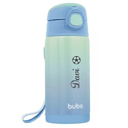 Garrafinha Térmica Personalizada Azul Parede Dupla C/ Canudo Buba Garrafinha Térmica Personalizada Azul Parede Dupla C/ Canudo Buba
