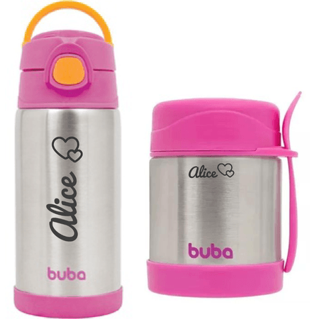 Kit Termico Personalizado Garrafinha + Pote Aço Inox Buba Kit Termico Personalizado Garrafinha + Pote Aço Inox Buba