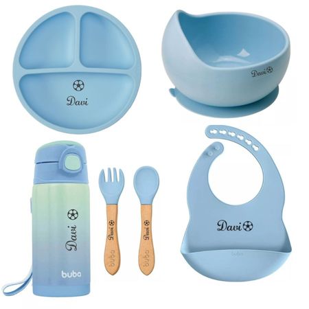 Kit Alimentação Personalizado Com Garrafa Térmica Azul Buba Kit Alimentação Personalizado Com Garrafa Térmica Azul Buba