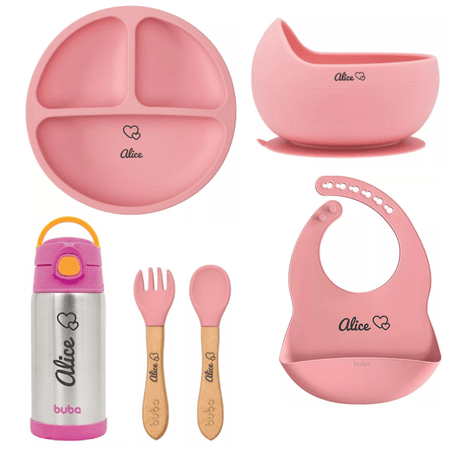 Kit Alimentação Personalizado Com Garrafa Térmica Rosa Buba Kit Alimentação Personalizado Com Garrafa Térmica Rosa Buba