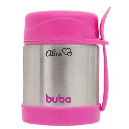 Pote Térmico Personalizado Rosa Com Colher 360ml Buba Pote Térmico Personalizado Rosa Com Colher 360ml Buba