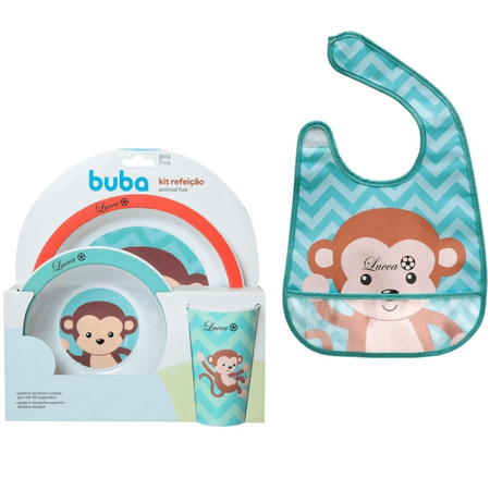 Kit Refeição e Babador Personalizados - Buba Macaco Kit Refeição e Babador Personalizados - Buba Macaco