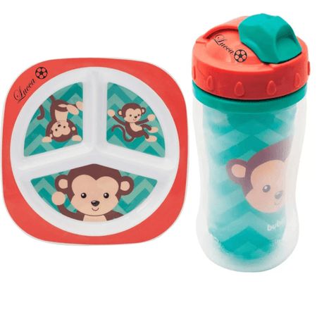Prato com Divisória + Garrafinha Personalizada Macaco - Buba Prato com Divisória + Garrafinha Personalizada Macaco - Buba