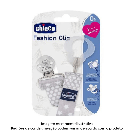Prendedor Chupeta Personalizado Nome Chicco Fashion Cinza