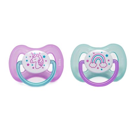 Chupeta Buba Noturna Roxa/Verde Unicórnio 6m+ c/2 Chupeta Buba Noturna Roxa/Verde Unicórnio 6m+ c/2