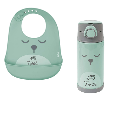 Babador De Silicone + Garrafa Térmica Personalizada Buba Verde
