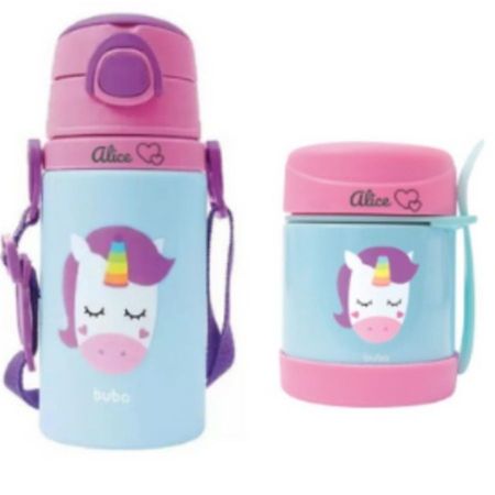 Kit Personalizado Garrafinha + Pote Térmico Buba Animal Fun Unicórnio Kit Personalizado Garrafinha + Pote Térmico Buba Animal Fun Unicórnio