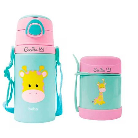 Kit Personalizado Garrafinha + Pote Térmico Buba Animal Fun Girafa Kit Personalizado Garrafinha + Pote Térmico Buba Animal Fun Girafa
