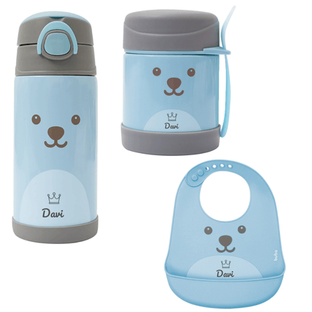 Kit Personalizado Buba Garrafinha +Pote+ babador Gummy Azul Kit Personalizado Buba Garrafinha +Pote+ babador Gummy Azul