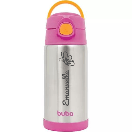 Garrafa Térmica Buba Parede Dupla Personalizado com Nome Rosa 3+ Garrafa Térmica Buba Parede Dupla Personalizado com Nome Rosa 3+