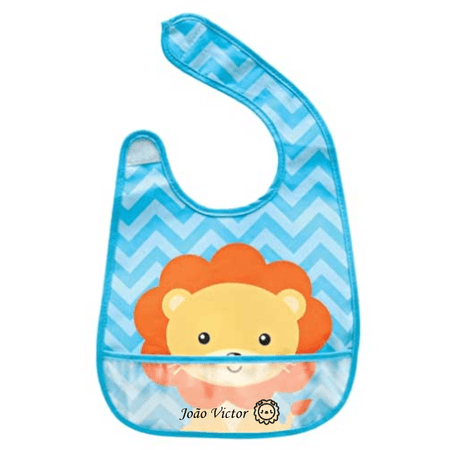 Babador Pega Migalhas Personalizado com Nome Buba Leão 3+ Babador Pega Migalhas Personalizado com Nome Buba Leão 3+