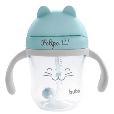 Copo Com Alça Buba Personalizado Com Nome Gatinho Azul 12+ Copo Com Alça Buba Personalizado Com Nome Gatinho Azul 12+
