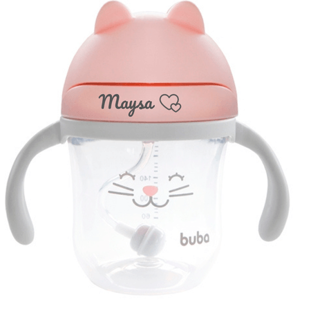 Copo Com Alça Buba Personalizado Com Nome Gatinho Rosa 12+ Copo Com Alça Buba Personalizado Com Nome Gatinho Rosa 12+
