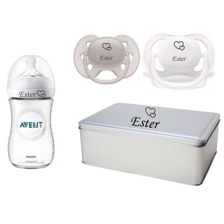 Kit Personalizado Avent Mamadeira Pétala 260ML + 1 Chupeta 6-18m  + 1 chupeta 0-6m