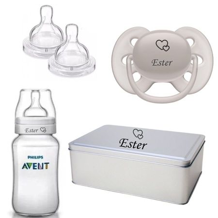 Kit Avent Personalizado Mamadeira + Bicos + Chupeta + Lata Kit Avent Personalizado Mamadeira + Bicos + Chupeta + Lata