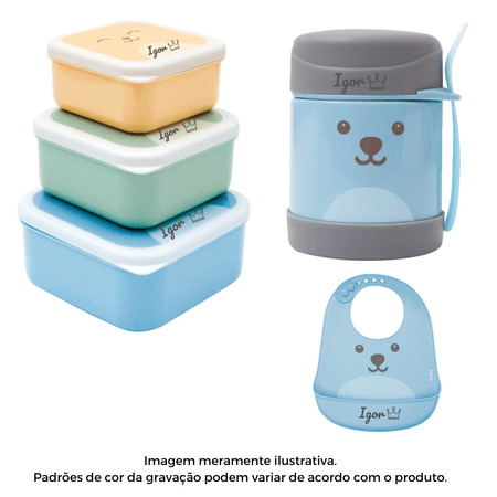 Kit Potes, Copo e Babador Buba Personalizado Nome Azul c/4 Kit Potes, Copo e Babador Buba Personalizado Nome Azul c/4