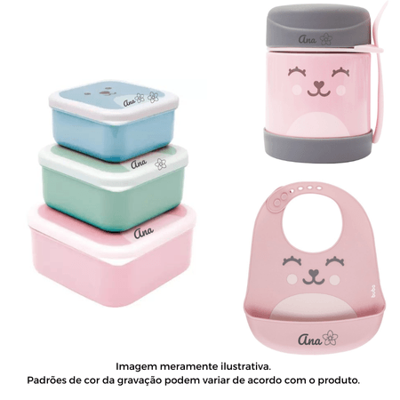 Kit Potes, Copo e Babador Buba Personalizado Nome Rosa c/4 Kit Potes, Copo e Babador Buba Personalizado Nome Rosa c/4