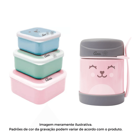 Kit Potes Buba e Copo Termico Personalizado Nome Rosa c/4 Kit Potes Buba e Copo Termico Personalizado Nome Rosa c/4