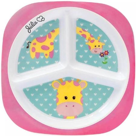 Prato Buba Girafa com Divisórias Personalizado Nome Prato Buba Girafa com Divisórias Personalizado Nome