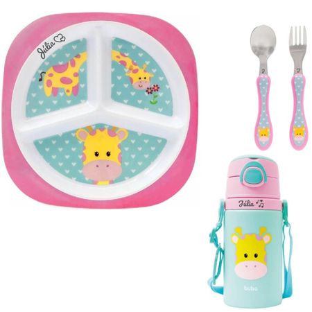 Kit Alimentação Personalizado Nome Buba Girafa C/4 peças Kit Alimentação Personalizado Nome Buba Girafa C/4 peças