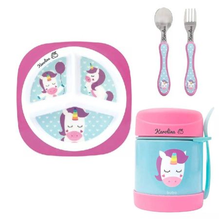 Kit Alimentação Personalizado Nome Buba Unicórnio C/3 peças Kit Alimentação Personalizado Nome Buba Unicórnio C/3 peças