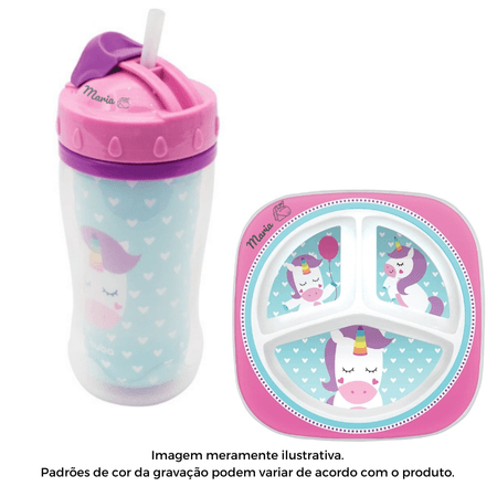 Kit Alimentação Personalizado Nome Buba Unicórnio C/2 peças