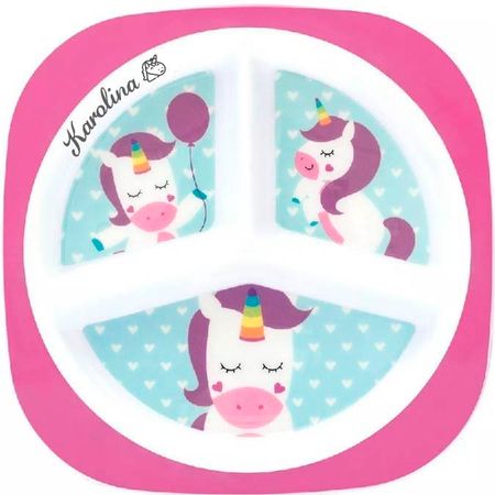 Prato Buba Unicórnio com Divisórias Personalizado Nome Prato Buba Unicórnio com Divisórias Personalizado Nome