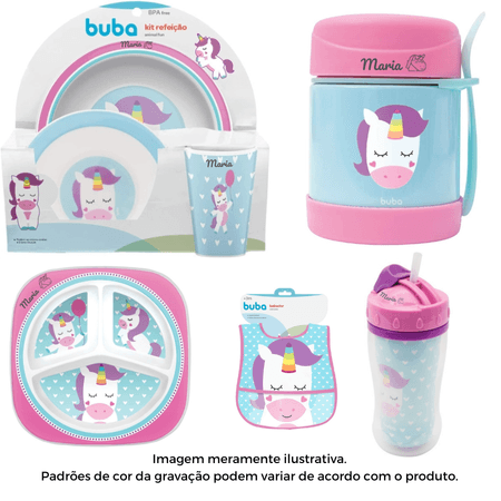 Kit Alimentação Personalizado Nome Buba Unicórnio C/7 peças Kit Alimentação Personalizado Nome Buba Unicórnio C/7 peças