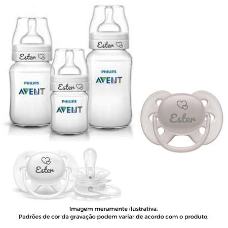 Kit Personalizado Avent 3 Mamadeiras AC + 2 Chupetas Kit Personalizado Avent 3 Mamadeiras AC + 2 Chupetas