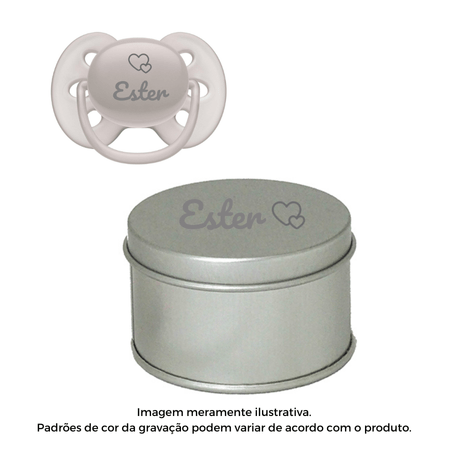Kit Personalizado Avent Chupeta Ultra Soft Cinza 6-18 + Lata Kit Personalizado Avent Chupeta Ultra Soft Cinza 6-18 + Lata