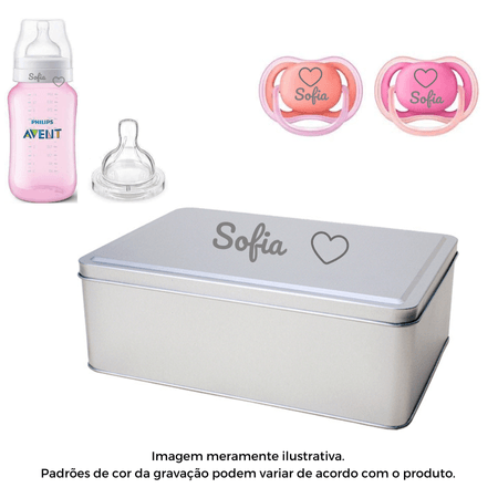 Kit Personalizado Avent Rosa Mamadeira AC + 2 Chupetas 6+