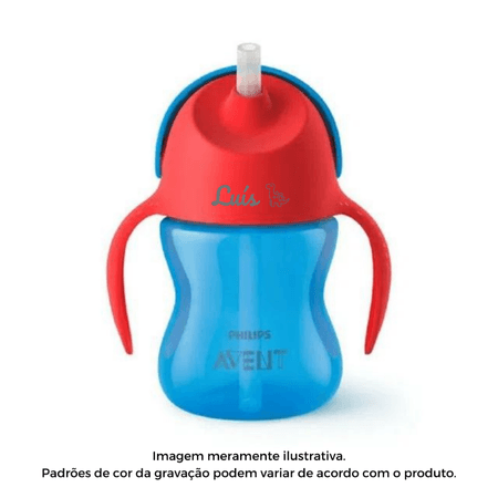 Copo Canudo Personalizado Nome Avent Dinossauro Azul 9m+ Copo Canudo Personalizado Nome Avent Dinossauro Azul 9m+