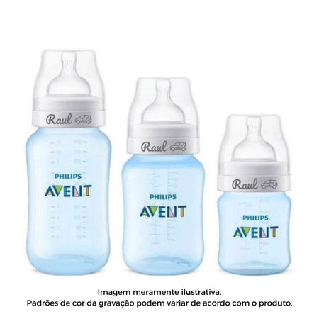 Kit 3 Mamadeiras Personalizadas Nome Avent AntiColic Azul Kit 3 Mamadeiras Personalizadas Nome Avent AntiColic Azul