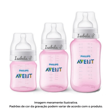 Kit 3 Mamadeiras Personalizadas Nome Avent AntiColic Rosa Kit 3 Mamadeiras Personalizadas Nome Avent AntiColic Rosa