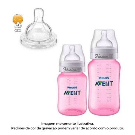 Kit 2 Mamadeiras Personalizadas Nome Avent AntiColic Rosa Kit 2 Mamadeiras Personalizadas Nome Avent AntiColic Rosa