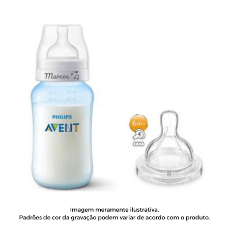 Mamadeira Personalizada Nome Avent AntiColic Azul 330ml + BE