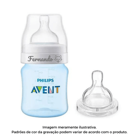 Mamadeira Personalizada Nome Avent AntiColic Azul 125ml + BE Mamadeira Personalizada Nome Avent AntiColic Azul 125ml + BE